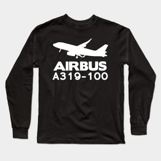 Airbus A319-100 Silhouette Print (White) Long Sleeve T-Shirt